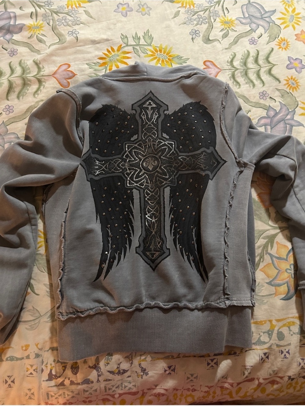 Y2K Affliction Angel wings with Cross design Cyber goth Y2K zip-up